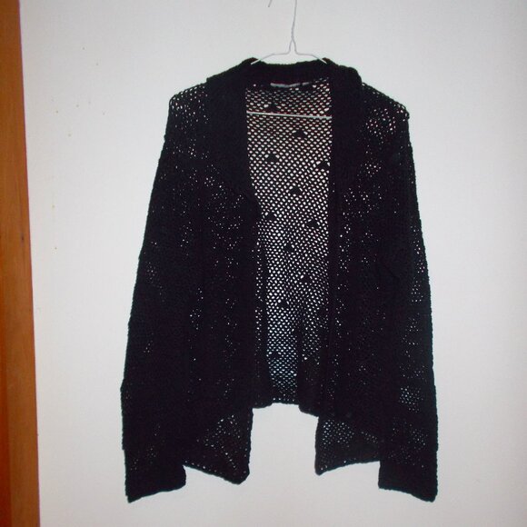 Black lacy crochet sweater with ruffled collar L - Picture 1 of 3